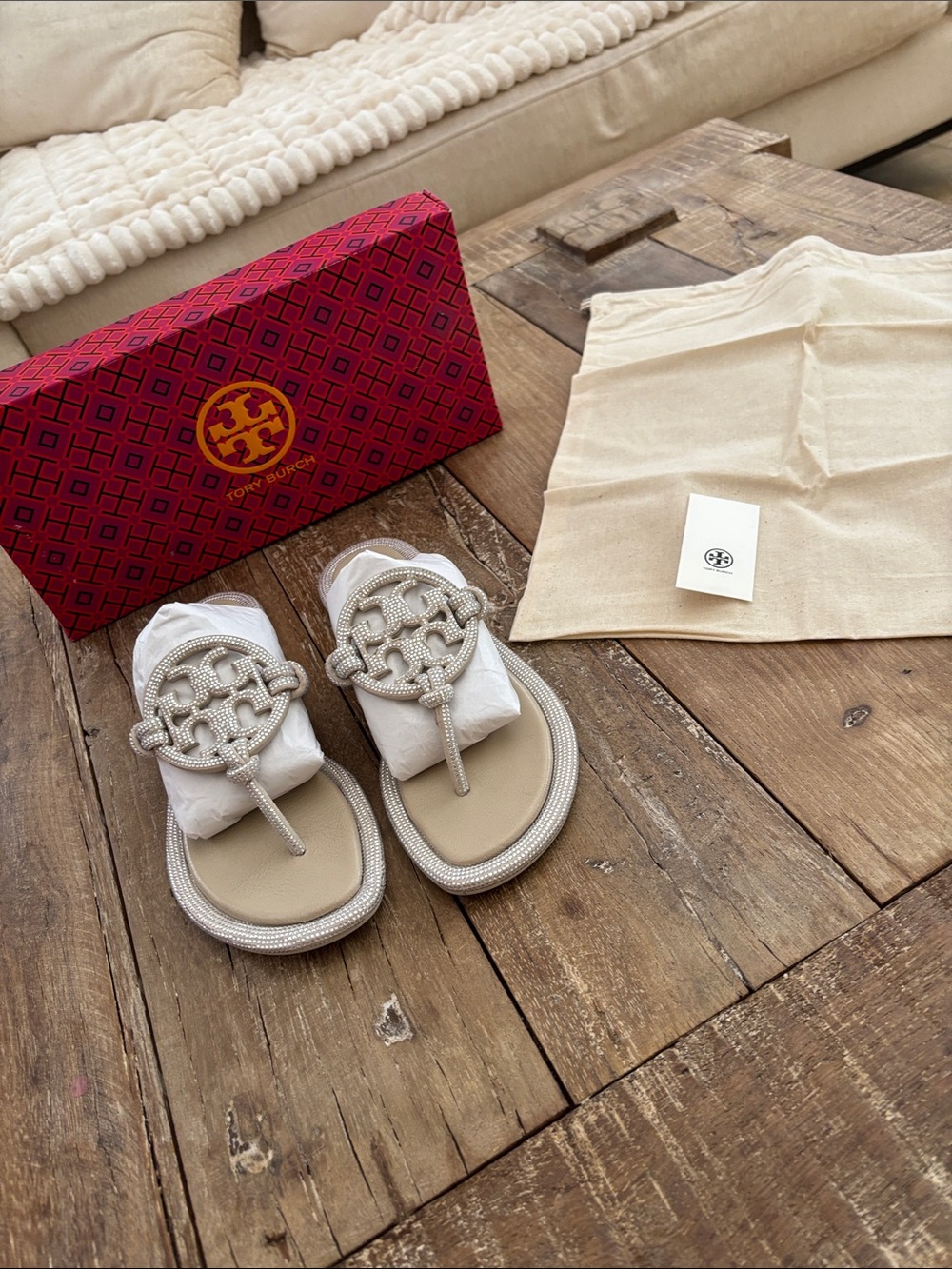 Tory Burch Miller Knotted Pave Embellished Crystal/Suede w/dustbag NIB - Picture 8 of 14